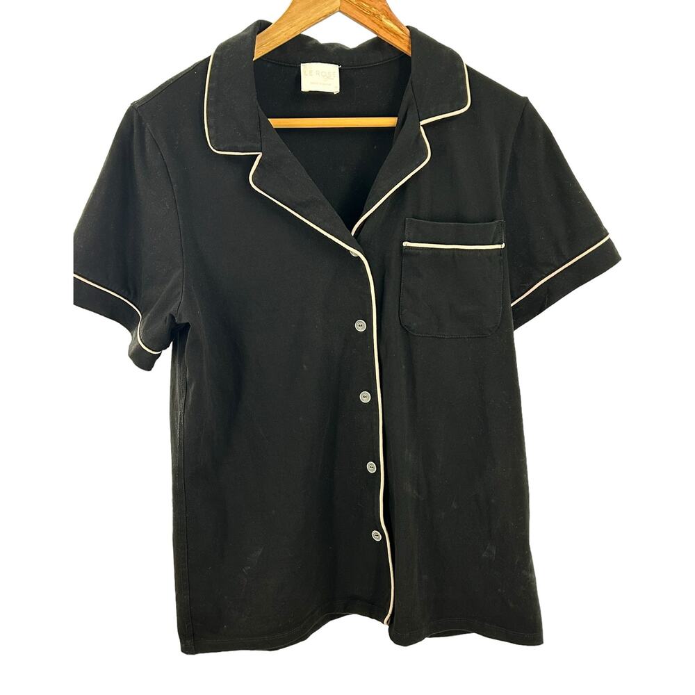 Le Rose‎ Women’s Medium Black Pajama Top Short Sleeve